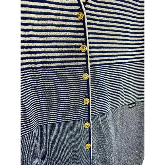 Escada Striped Short Sleeve Button Sweater Blouse Cardigan - Picture 3 of 9